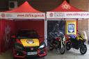 L to R Devon and Somerset Fire and Rescue Service Biker Down Honda Civic Type R, Truimph Thruxton and Honda Africa Twin.