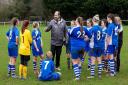 Half-time team talk conducted by Mike Ringer, the Ottery St mary ladies team coach. Picture by ANTHONY ROWE