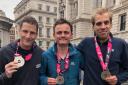 Rob Ellis, Sam Kelly & Oli White Harriers first three finishers in the London Marathon