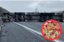 A lorry carrying 22 tonnes of potatoes overturned and blocked the M5 southbound on Wednesday, December 20.