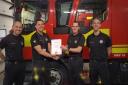 Certificate presented by GM Ben Williams and SM Dan Searle with White Watch WM Jamie Town.