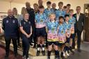 Brixington Blues players and club members with Budleigh Salterton Lions