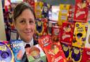 Michaela Greenslade, Exeter branch manager for Shoobridge Funeral Directors, with some of the donated Easter eggs