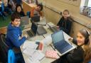 Some of the lucky St Peter's pupils who have access to laptops