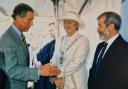 Patricia Graham with Prince Charles at the unveiling of the geoneedle at Orcombe Point in 2002