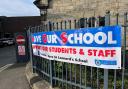 Parents demonstrate in support of St Leonard's Catholic School, Durham, which has been disrupted by sub standard reinforced autoclaved aerated concrete