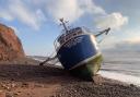 Falmouth fishing boat Debbie V aground at Budleigh Salterton