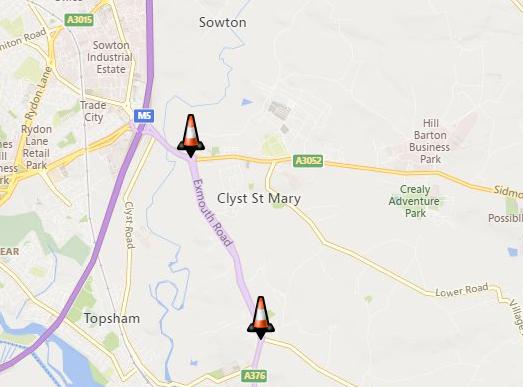 A376 Exmouth road closed due to flash flooding and debris 