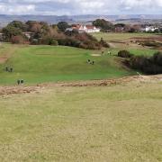 Clubhouse and 18th from the 17th at East Devon GC