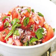 Tomato salsa salad with capers and mint. Photography © Simon Wheeler