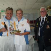 Alan and Lin Halpin, winners of the Nora Goldsmith Trophy for Married Pairs, with Madeira Club President Keith Weeks