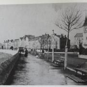 Old photo of Exmouth seafront and clock tower