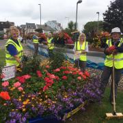 Exmouth in Bloom at work on one of the town's floral displays