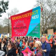 Education union members from Devon marching at the London protest on March 15
