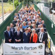 Transport Secretary Mark Harper celebrates the opening of Marsh Barton with, from top, stakeholders, guests and railway colleagues; Ben Roberts-Mitchell; and GWR Managing Director Mark Hopwood. Bottom: Councillor Andrea Davis, Devon County Council