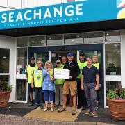 Budleigh Lions presenting the cheque to Katheryn Hope and Marc Jobson of Seachange