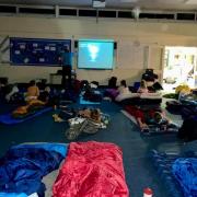 The Beaver Scouts camping in the school hall
