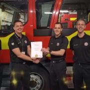 Certificate presented by GM Ben Williams and SM Dan Searle with White Watch WM Jamie Town.