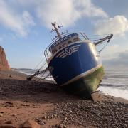 Falmouth fishing boat Debbie V aground at Budleigh Salterton