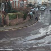 A water leak has turned to ice in Rhyll Grove, Exmouth.