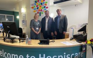 Ann Rhys, Clinical Director of Hospiscare, Simon Jupp, MP for East Devon, and Andrew Randall, CEO of Hospiscare